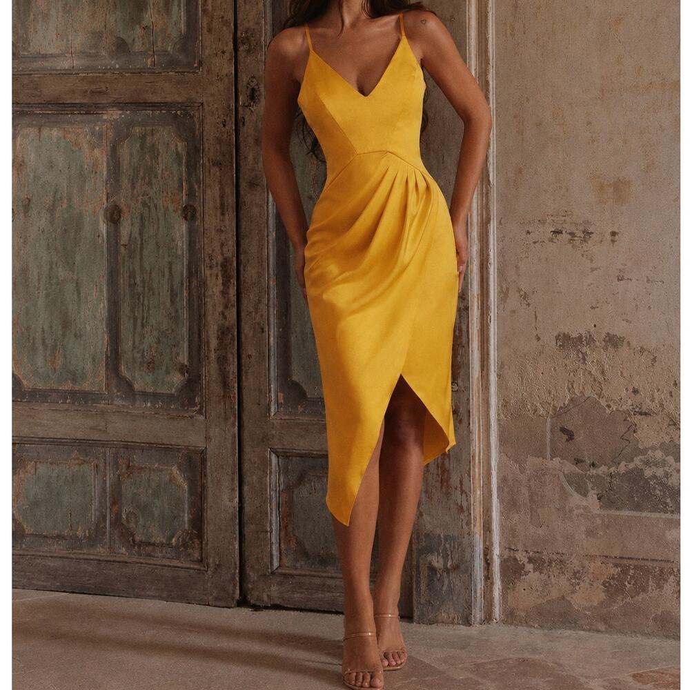 Chi Chi London Naima Asymmetrical Cocktail Dress Pleated Ruched Midi Sleeveless